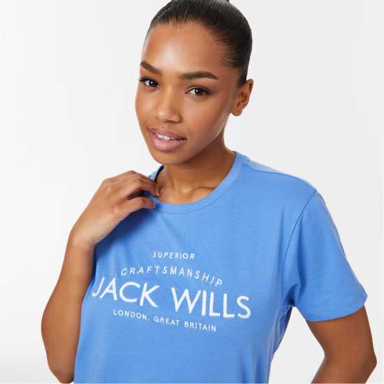 Jack Wills Forstal Boyfriend Logo T-Shirt Ultra Marine Дамски тениски и фланелки