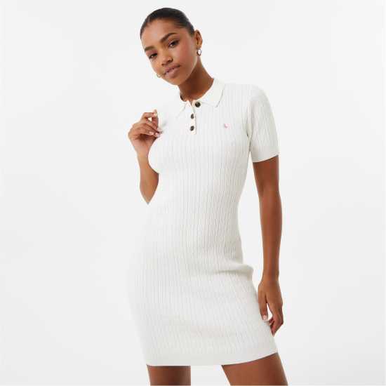 Jack Wills Polo Cable Knitted Mini Dress Винтажно бяло Дамски пуловери и жилетки