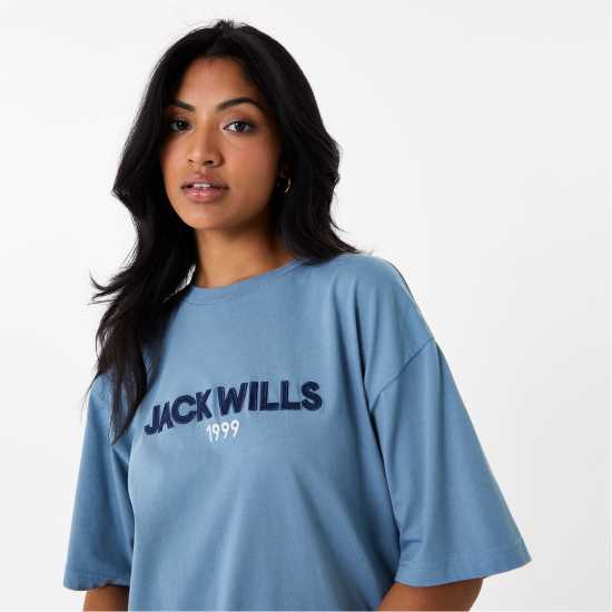 Jack Wills Applique T-Shirt Синьо-зелено Дамски тениски и фланелки