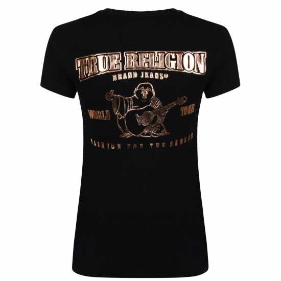 True Religion Тениска World Tour Logo T Shirt Черно/розово злато 