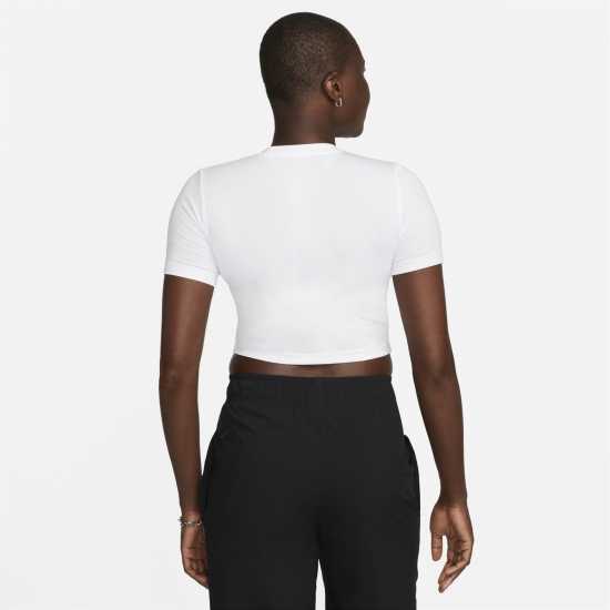 Nike Sportswear Essential Women's Slim-Fit Crop T-Shirt Бяло Дамски тениски с яка