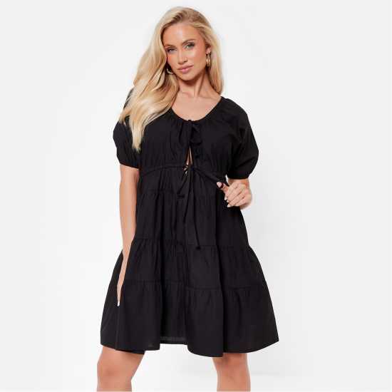 I Saw It First Tie Front Poplin Smock Dress ЧЕРЕН Дамски поли и рокли