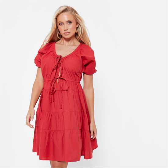 I Saw It First Tie Front Poplin Smock Dress ЧЕРВЕНО Дамски поли и рокли