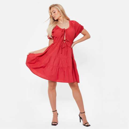 I Saw It First Tie Front Poplin Smock Dress ЧЕРВЕНО Дамски поли и рокли