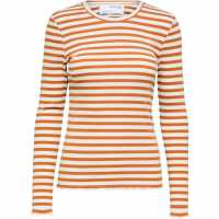 Selected Femme Anna Long Sleeve T-Shirt Кафяво Дамски тениски и фланелки