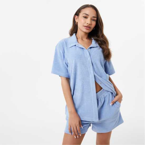 Jack Wills Towelling Short Sleeve Shirt Детско синьо Дамски ризи и тениски