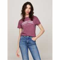 Tommy Jeans Varsity Style Short-Sleeved T-Shirt Дълбок червен Дамски потници