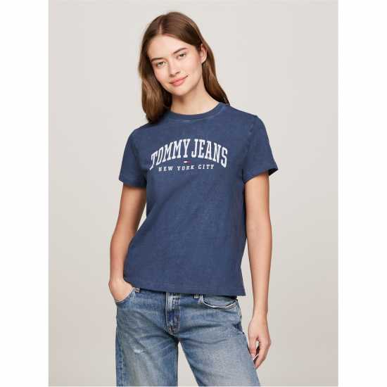 Tommy Jeans Varsity Style Short-Sleeved T-Shirt Тъмно морско синьо Дамски потници