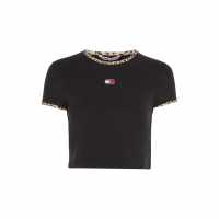 Тениска Tommy Jeans Cropped Leopard Binding T Shirt  Womens