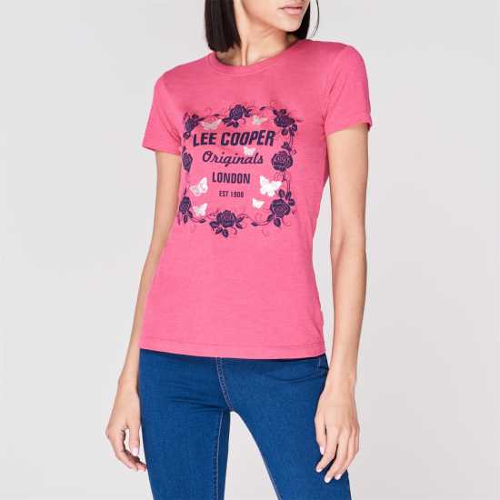 Lee Cooper Дамска Тениска Classic T Shirt Ladies Розово Марл Дамски тениски с яка