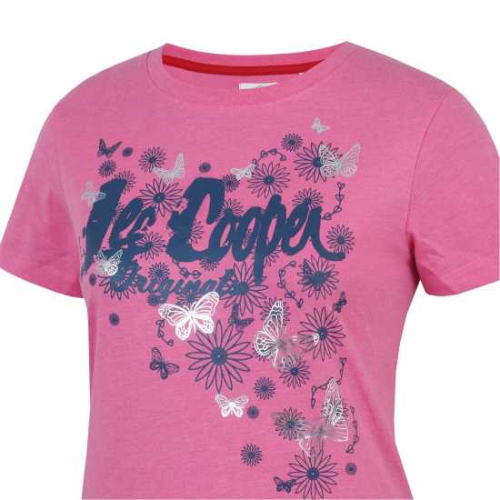 Lee Cooper Дамска Тениска Classic T Shirt Ladies Розово Марл Дамски тениски с яка