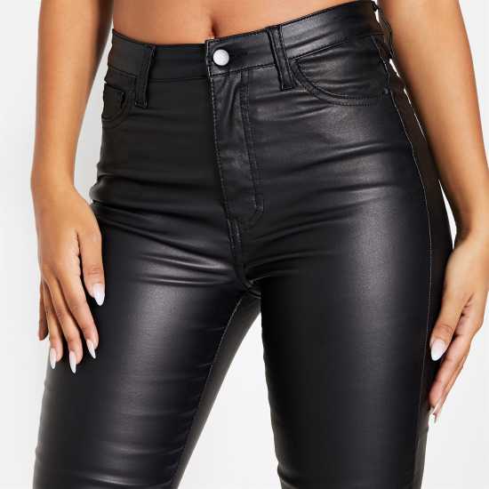 Вталени Дънки I Saw It First High Waisted Pocket Coated Skinny Jeans Black Дамски дънки