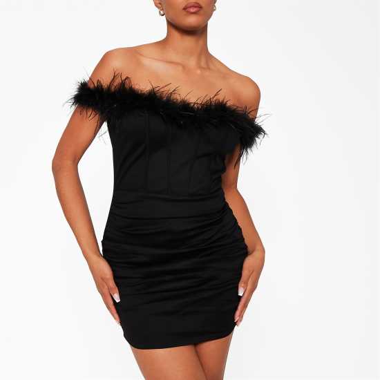 I Saw It First Faux Feather Corset Bodycon Mini Dress  Дамски поли и рокли