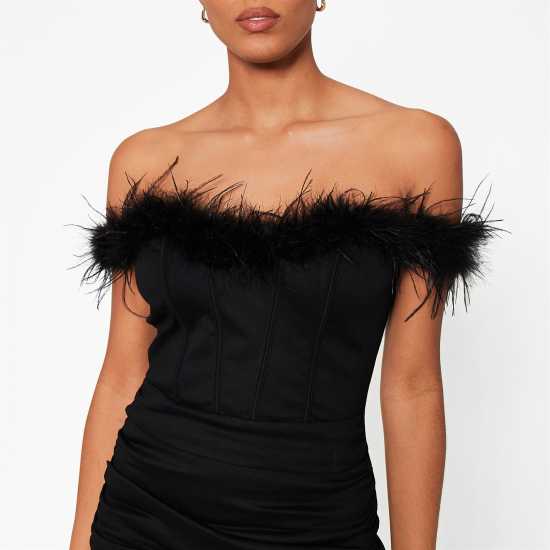 I Saw It First Faux Feather Corset Bodycon Mini Dress  Дамски поли и рокли