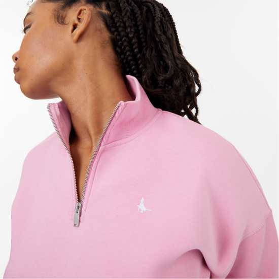 Jack Wills Astbury Quarter Zip Bubblegum Дамски полар