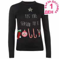 Star Дамски Коледен Пуловер 3D Xmas Knitted Jumper Ladies