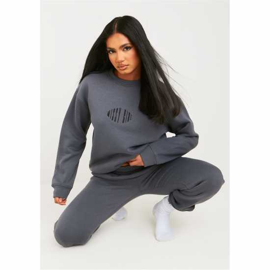 Missy Empire Charcoal Missy Girl Embroidered Oversized Sweatshirt  Дамско облекло плюс размер