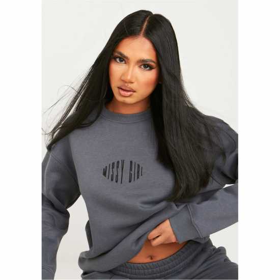 Missy Empire Charcoal Missy Girl Embroidered Oversized Sweatshirt  Дамско облекло плюс размер