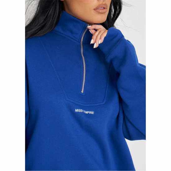 Missy Empire Cobalt Blue Embroidered Half Zip Oversized Sweatshirt  Дамски пуловери