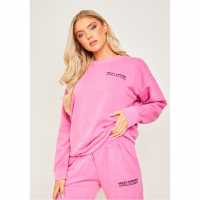 Missy Empire Pink Missy Empire Text Oversized Sweatshirt  Дамски пуловери