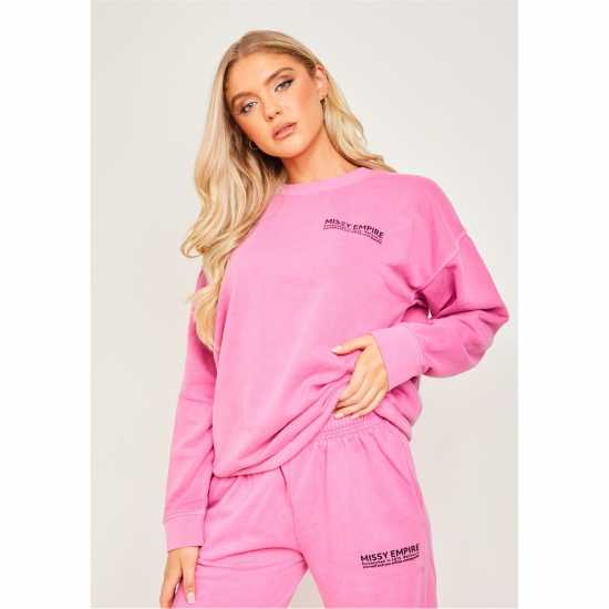 Missy Empire Pink Missy Empire Text Oversized Sweatshirt  Дамски пуловери