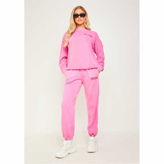 Missy Empire Pink Missy Empire Text Oversized Sweatshirt  Дамски пуловери