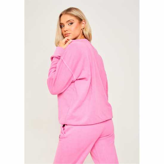 Missy Empire Pink Missy Empire Text Oversized Sweatshirt  Дамски пуловери