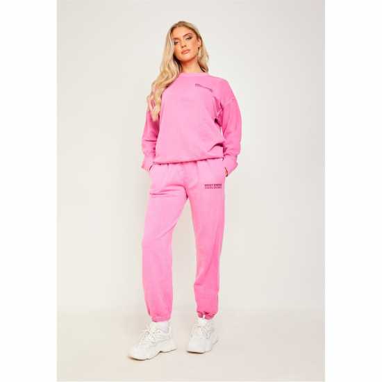 Missy Empire Pink Missy Empire Text Oversized Sweatshirt  Дамски пуловери