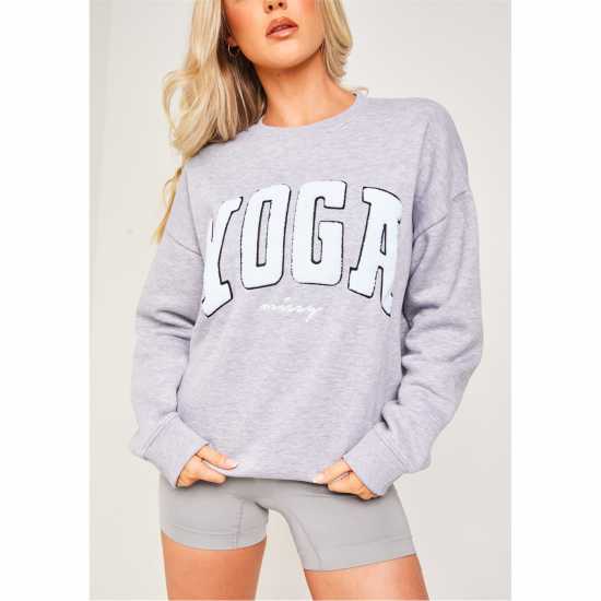 Missy Empire Light Grey Marl Borg Oversized Yoga Sweatshirt  Дамско облекло плюс размер