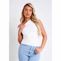 Missy Empire Lidia White Super Soft Off The Shoulder Top Бяло Дамски тениски с яка