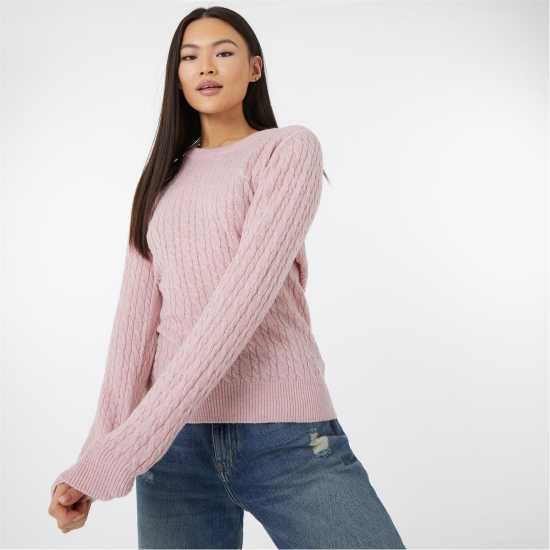 Jack Wills Tinsbury Merino Wool Blend Cable Knitted Jumper Розово Дамски пуловери и жилетки