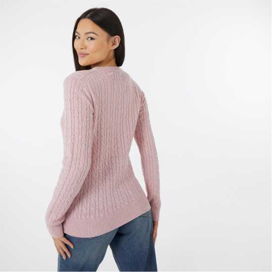 Jack Wills Tinsbury Merino Wool Blend Cable Knitted Jumper Розово Дамски пуловери и жилетки