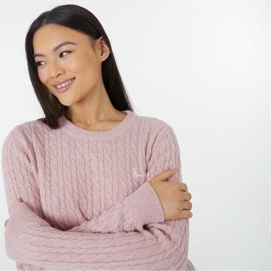 Jack Wills Tinsbury Merino Wool Blend Cable Knitted Jumper Розово Дамски пуловери и жилетки