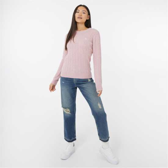 Jack Wills Tinsbury Merino Wool Blend Cable Knitted Jumper Розово Дамски пуловери и жилетки