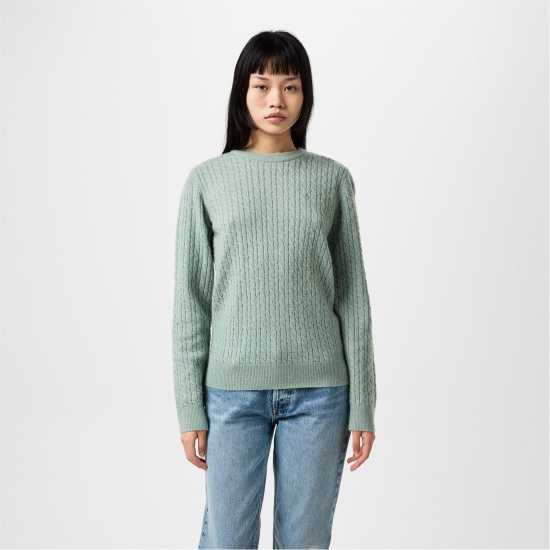 Jack Wills Tinsbury Merino Wool Blend Cable Knitted Jumper Ледено зелено 