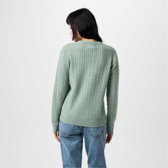 Jack Wills Tinsbury Merino Wool Blend Cable Knitted Jumper Ледено зелено 