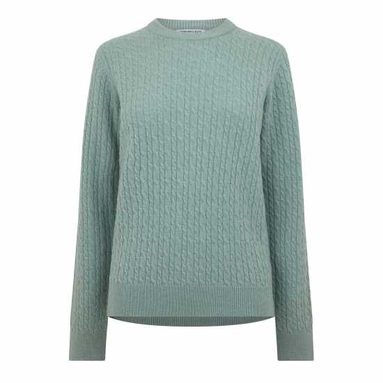 Jack Wills Tinsbury Merino Wool Blend Cable Knitted Jumper Ледено зелено 