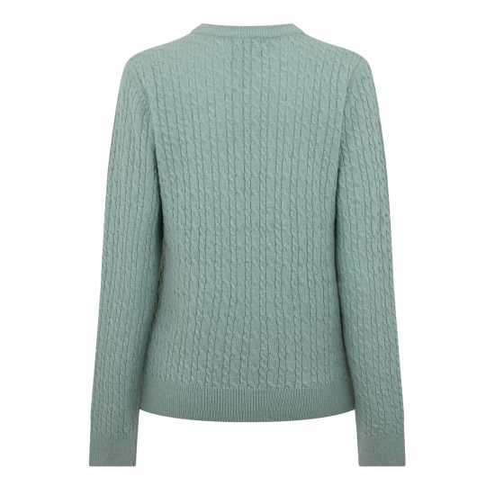 Jack Wills Tinsbury Merino Wool Blend Cable Knitted Jumper Ледено зелено 