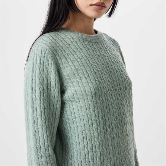 Jack Wills Tinsbury Merino Wool Blend Cable Knitted Jumper Ледено зелено 