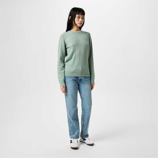 Jack Wills Tinsbury Merino Wool Blend Cable Knitted Jumper Ледено зелено 