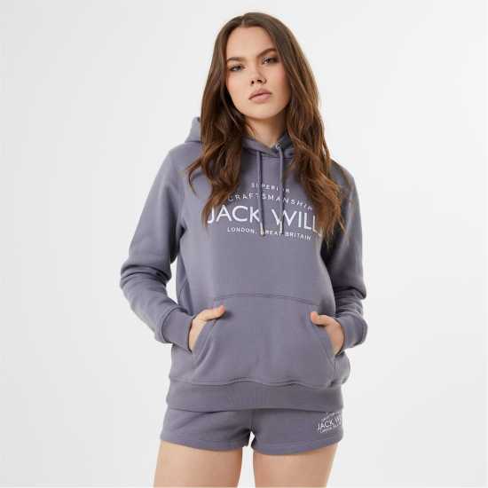 Jack Wills Hunston Graphic Logo Hoodie Съмръчно синьо Дамски суичъри и блузи с качулки