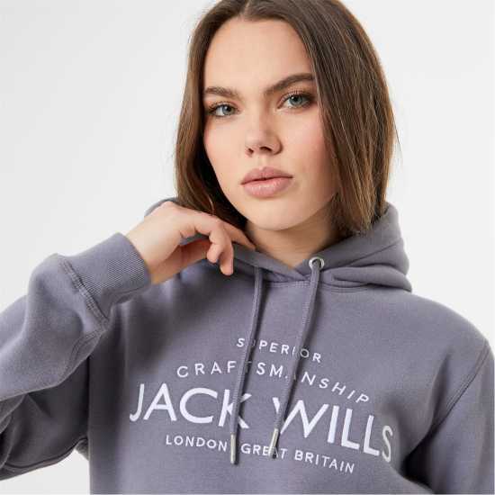 Jack Wills Hunston Graphic Logo Hoodie Съмръчно синьо Дамски суичъри и блузи с качулки