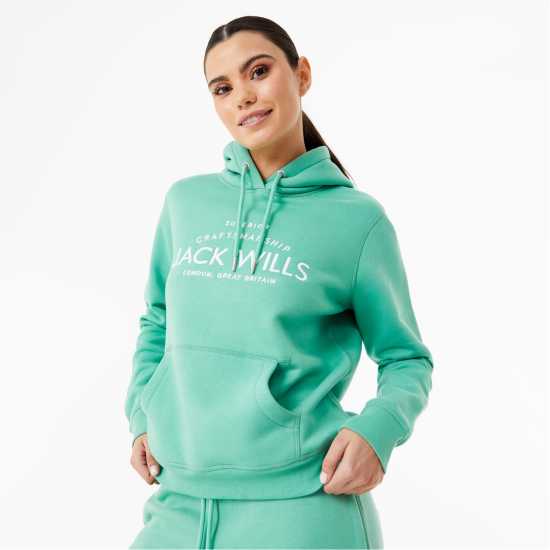 Jack Wills Hunston Graphic Logo Hoodie Clover Дамски суичъри и блузи с качулки