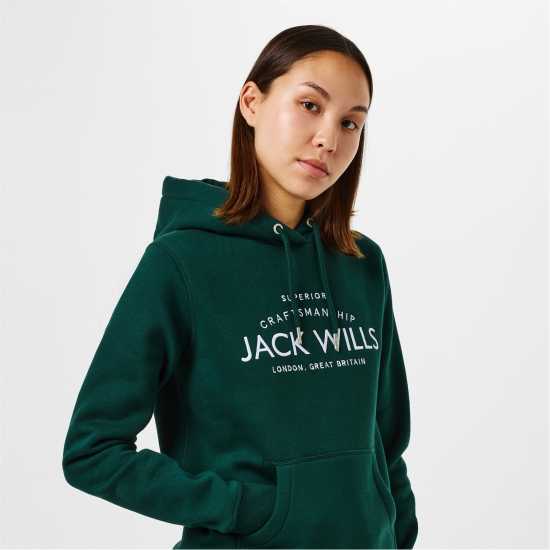 Jack Wills Hunston Graphic Logo Hoodie Тъмно зелено 