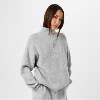 Jack Wills High Neck Zip Knitted Jumper Сив марл 