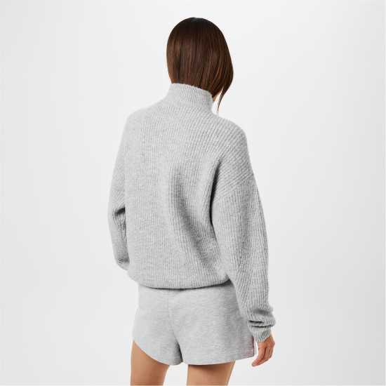 Jack Wills High Neck Zip Knitted Jumper Сив марл 