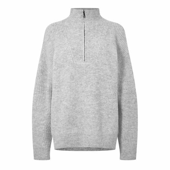 Jack Wills High Neck Zip Knitted Jumper Сив марл 