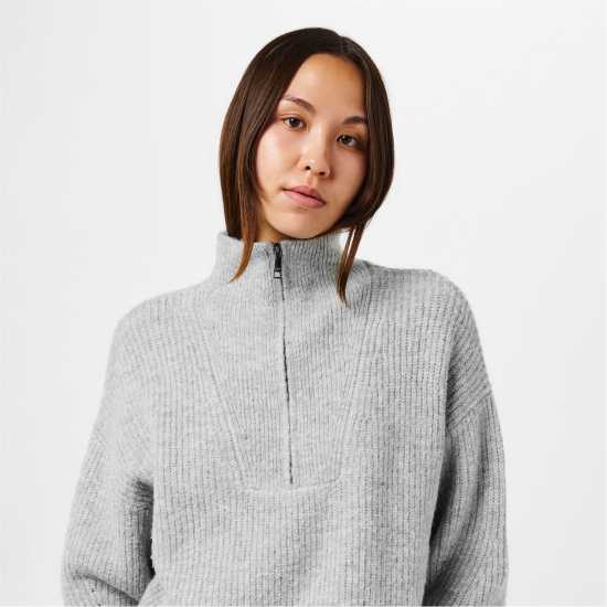 Jack Wills High Neck Zip Knitted Jumper Сив марл 