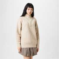 Jack Wills High Neck Zip Knitted Jumper Камък 