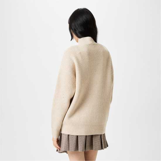 Jack Wills High Neck Zip Knitted Jumper Камък 